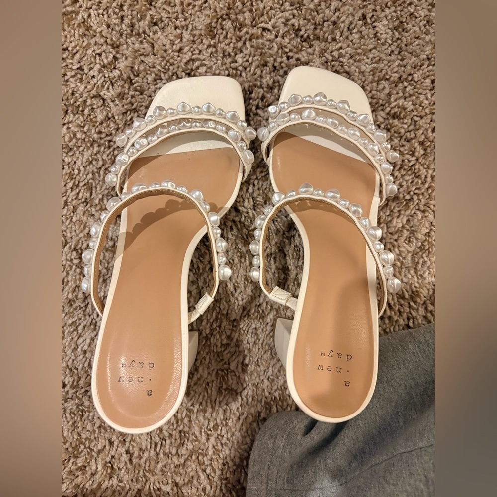 a new day White Pearl-Embellished Slide Mules